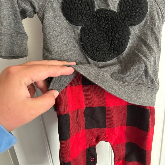 (3/$20) Gap x Disney 3/6m mickey romper with long sleeves and gingham pants - Picture 2 of 6